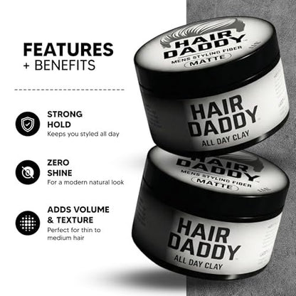 HAIR DADDY The Original Strong Hold Matte Styling Clay for Men – Natural Finish Hair Wax, Zero Shine Paste for All Hair Types (3.5 oz) Avelisse