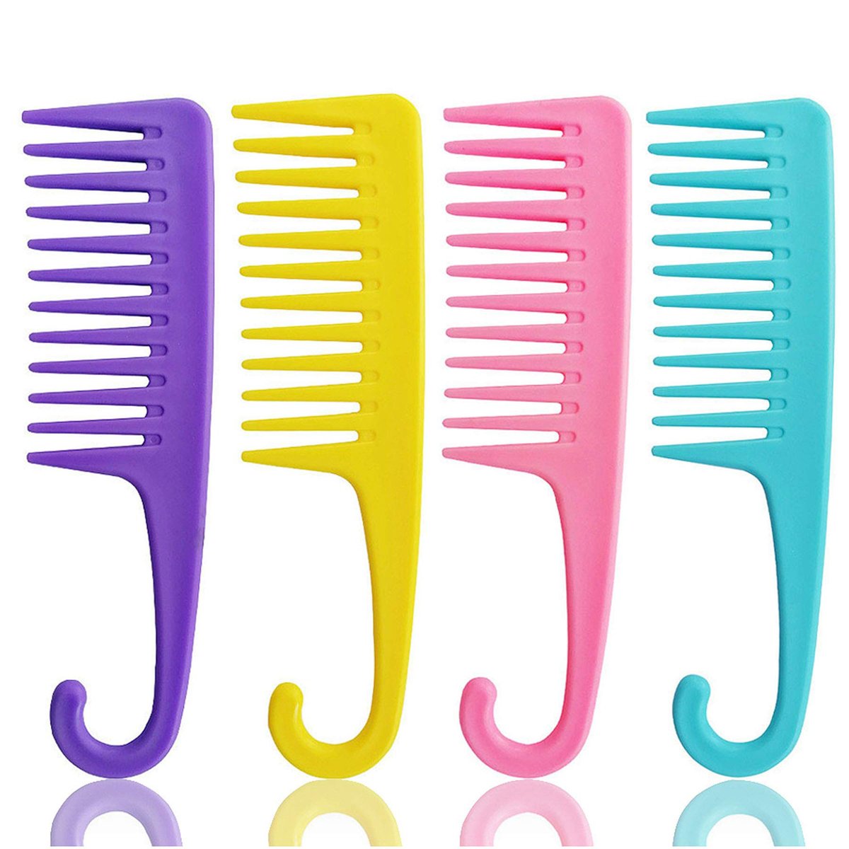 Ronchall 4-Pack Wide Tooth Detangling Combs for Wet & Dry Hair | Shower Comb with Hook | Salon-Grade Plastic | Multicolor - görsel 1
