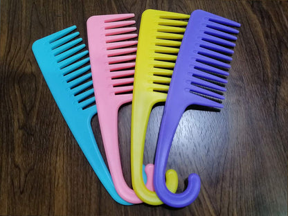 Ronchall 4-Pack Wide Tooth Detangling Combs for Wet & Dry Hair | Shower Comb with Hook | Salon-Grade Plastic | Multicolor