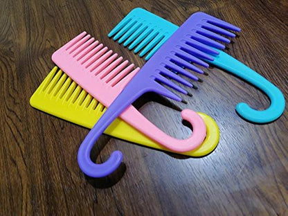 Ronchall 4-Pack Wide Tooth Detangling Combs for Wet & Dry Hair | Shower Comb with Hook | Salon-Grade Plastic | Multicolor