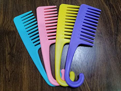 Ronchall 4-Pack Wide Tooth Detangling Combs for Wet & Dry Hair | Shower Comb with Hook | Salon-Grade Plastic | Multicolor