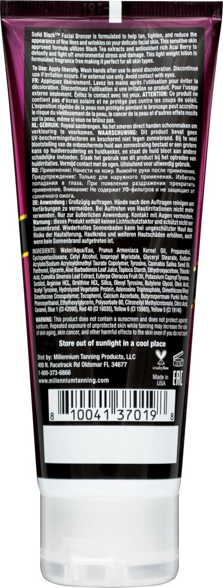 Millennium Tanning Solid Black Facial Bronzer 4 oz – Advanced Skin-Firming Face Tanning Lotion with DHA, Anti-Aging, Oil-Free, Non-Comedogenic Avelisse