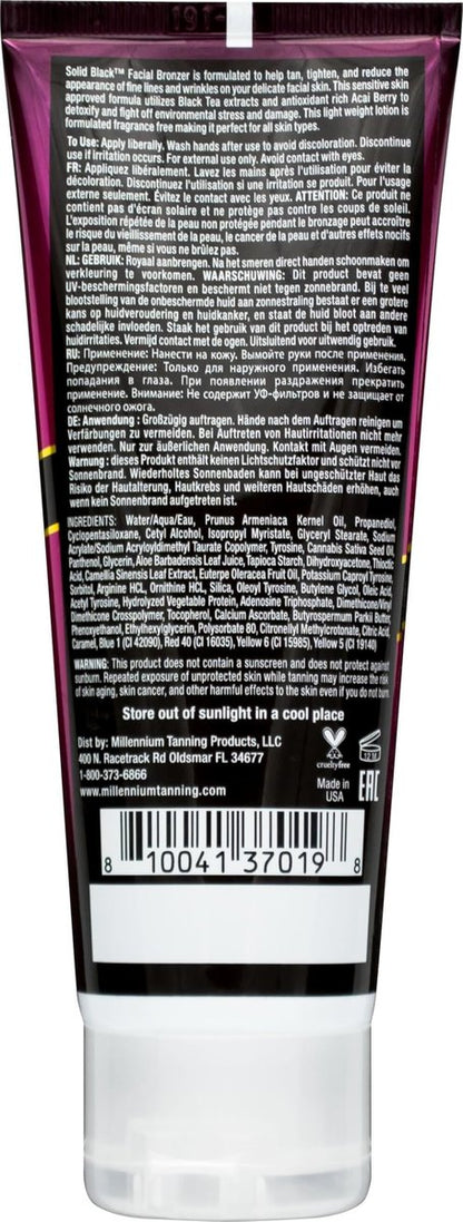 Millennium Tanning Solid Black Facial Bronzer 4 oz – Advanced Skin-Firming Face Tanning Lotion with DHA, Anti-Aging, Oil-Free, Non-Comedogenic Avelisse