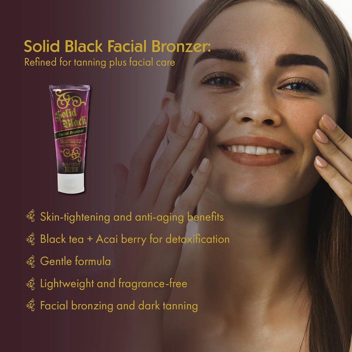 Millennium Tanning Solid Black Facial Bronzer 4 oz – Advanced Skin-Firming Face Tanning Lotion with DHA, Anti-Aging, Oil-Free, Non-Comedogenic Avelisse