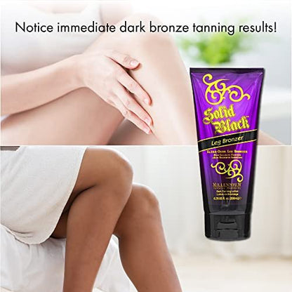 Millennium Tanning Solid Black Leg Bronzer – Ultra Dark Tanning Lotion with Aloe Vera, Cellulite Fighters & Hair Growth Inhibitors (6.78 oz) Avelisse