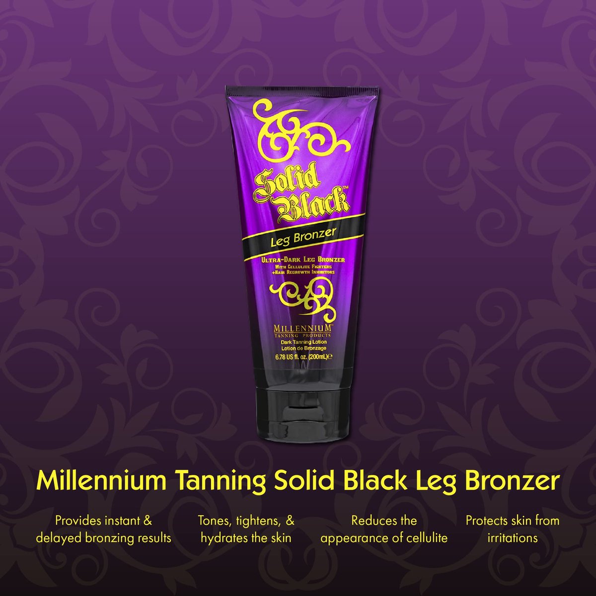Millennium Tanning Solid Black Leg Bronzer – Ultra Dark Tanning Lotion with Aloe Vera, Cellulite Fighters & Hair Growth Inhibitors (6.78 oz) Avelisse