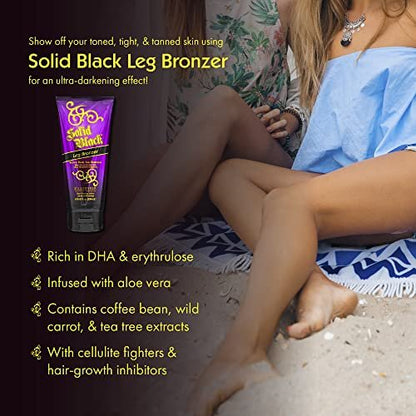 Millennium Tanning Solid Black Leg Bronzer – Ultra Dark Tanning Lotion with Aloe Vera, Cellulite Fighters & Hair Growth Inhibitors (6.78 oz) Avelisse