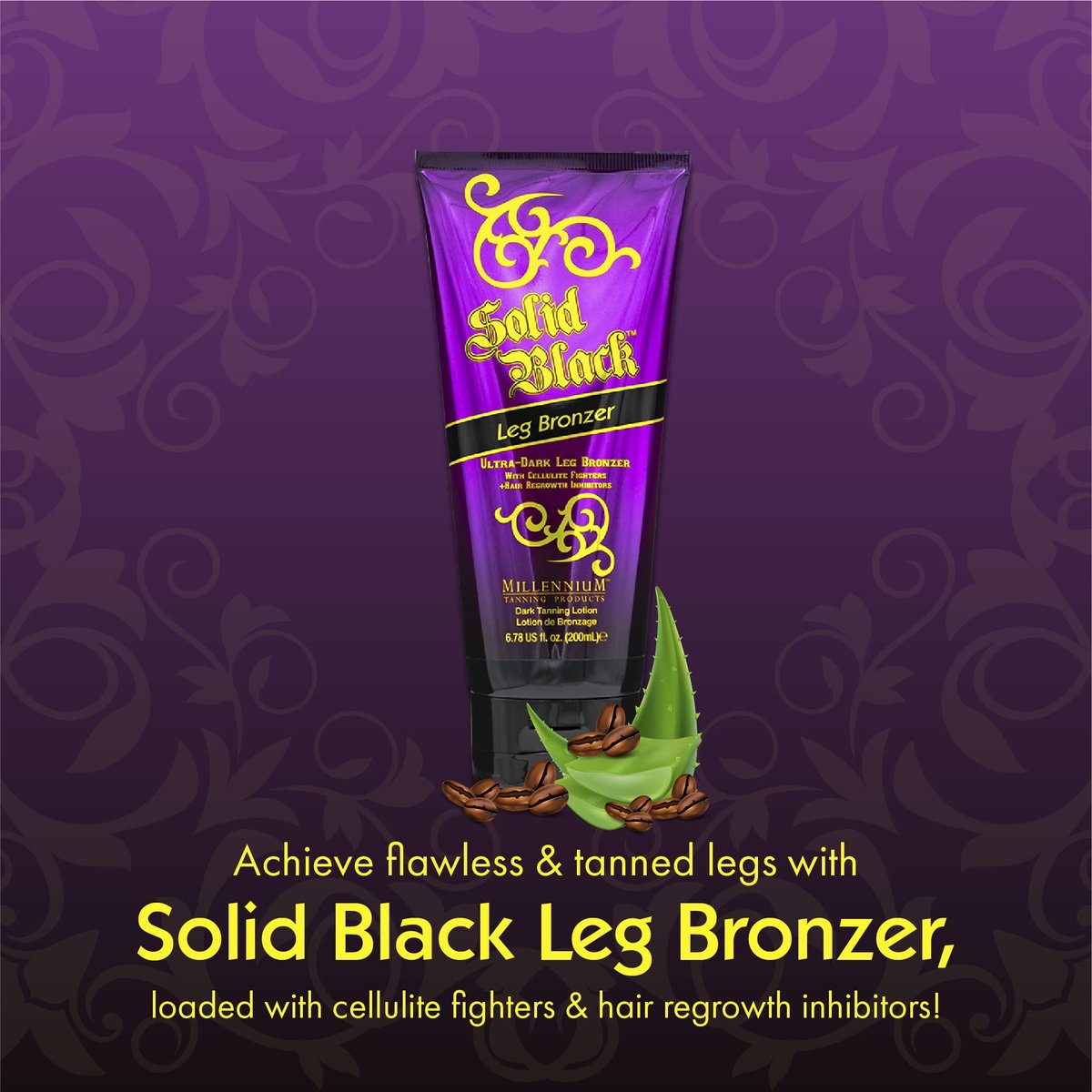 Millennium Tanning Solid Black Leg Bronzer – Ultra Dark Tanning Lotion with Aloe Vera, Cellulite Fighters & Hair Growth Inhibitors (6.78 oz) Avelisse