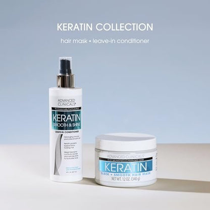 Advanced Clinicals Keratin Detangler Spray - Leave-In Conditioner with Amino Acids, Vitamin B5 & Olive Oil for Strong, Shiny Hair - 8 Fl Oz