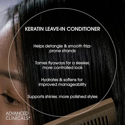 Advanced Clinicals Keratin Detangler Spray - Leave-In Conditioner with Amino Acids, Vitamin B5 & Olive Oil for Strong, Shiny Hair - 8 Fl Oz - görsel 6