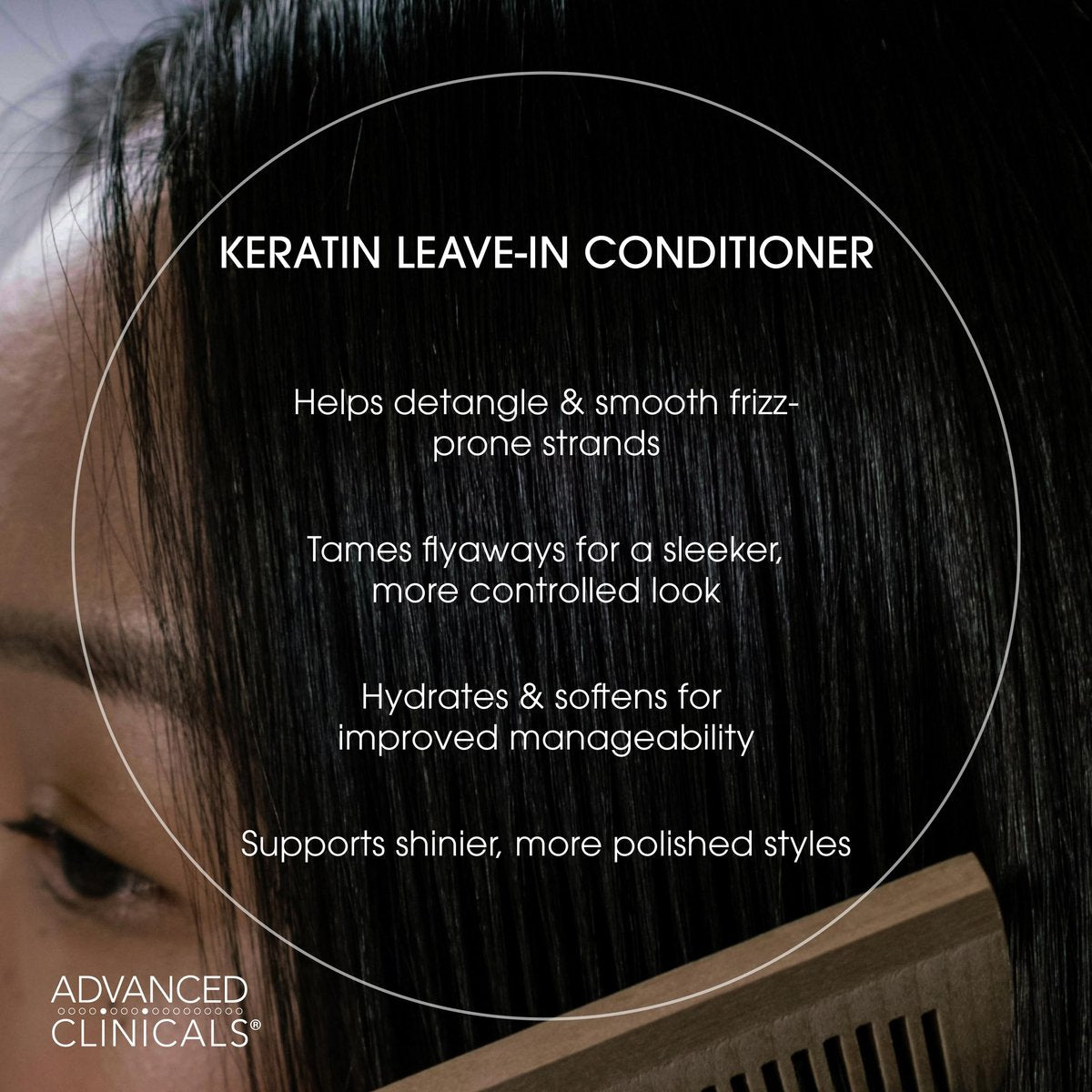 Advanced Clinicals Keratin Detangler Spray - Leave-In Conditioner with Amino Acids, Vitamin B5 & Olive Oil for Strong, Shiny Hair - 8 Fl Oz - görsel 5