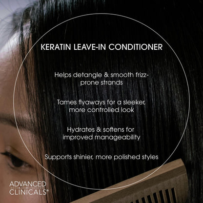 Advanced Clinicals Keratin Detangler Spray - Leave-In Conditioner with Amino Acids, Vitamin B5 & Olive Oil for Strong, Shiny Hair - 8 Fl Oz