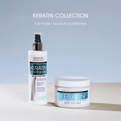 Advanced Clinicals Keratin Detangler Spray - Leave-In Conditioner with Amino Acids, Vitamin B5 & Olive Oil for Strong, Shiny Hair - 8 Fl Oz