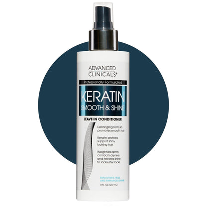 Advanced Clinicals Keratin Detangler Spray - Leave-In Conditioner with Amino Acids, Vitamin B5 & Olive Oil for Strong, Shiny Hair - 8 Fl Oz