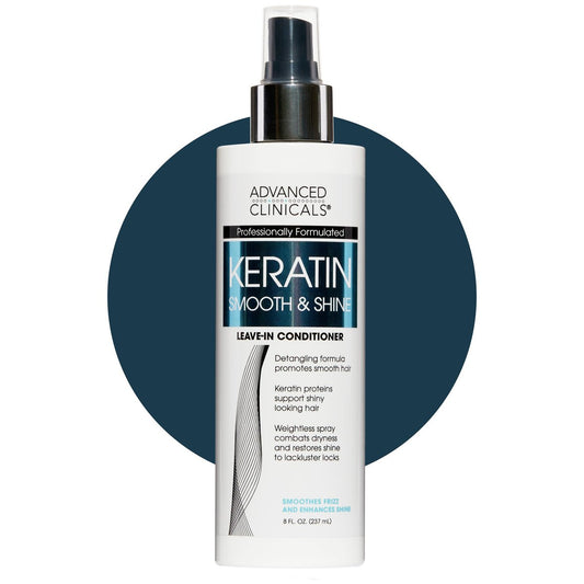 Advanced Clinicals Keratin Detangler Spray - Leave-In Conditioner with Amino Acids, Vitamin B5 & Olive Oil for Strong, Shiny Hair - 8 Fl Oz