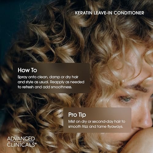 Advanced Clinicals Keratin Detangler Spray - Leave-In Conditioner with Amino Acids, Vitamin B5 & Olive Oil for Strong, Shiny Hair - 8 Fl Oz - görsel 10