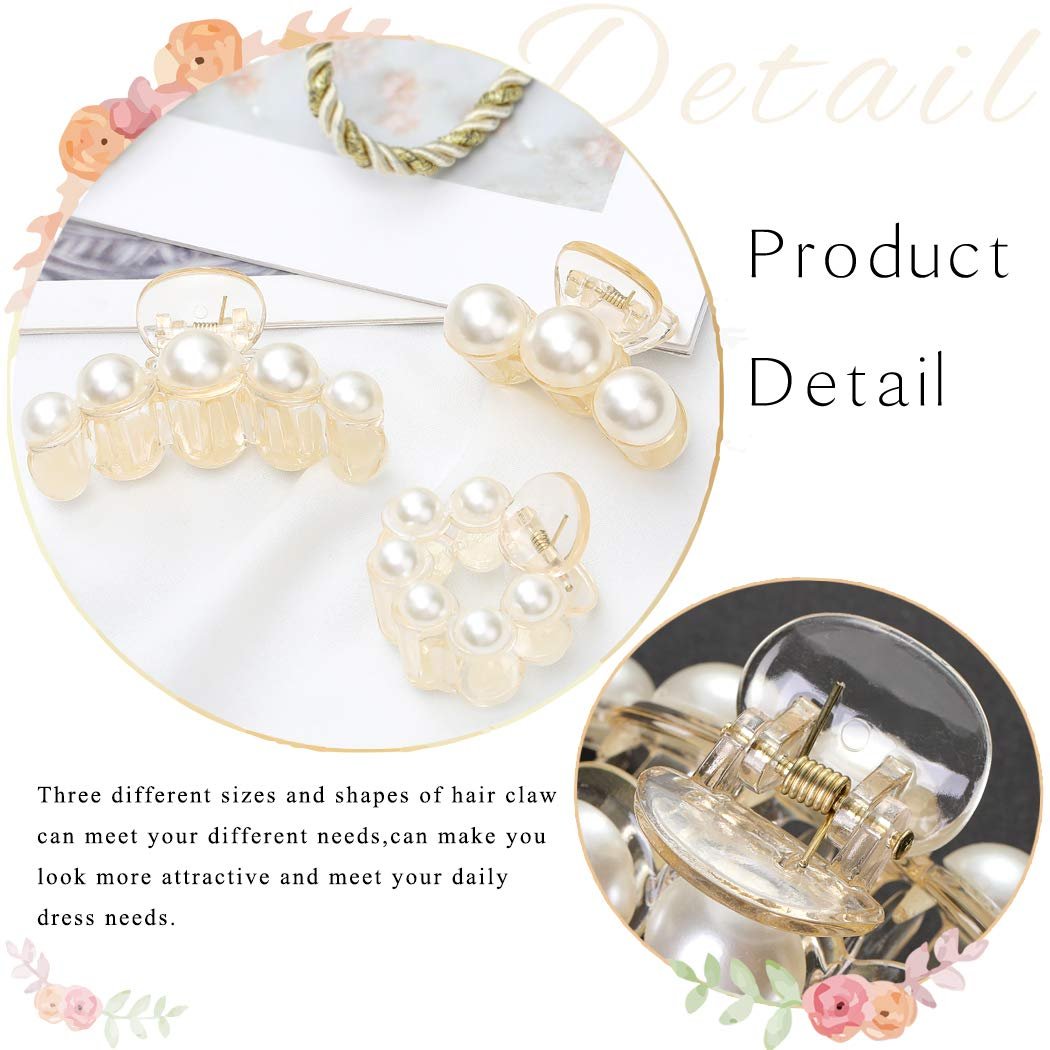 Brinie Hair Claw Clamps Champagne Pearl Hair Barrettes Medium Small Non Slip Clips for Women and Girls (3 Pack) - görsel 4