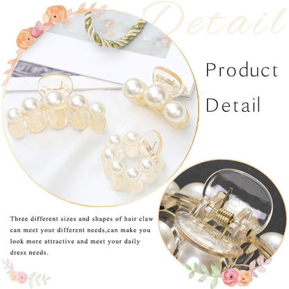 Brinie Hair Claw Clamps Champagne Pearl Hair Barrettes Medium Small Non Slip Clips for Women and Girls (3 Pack)