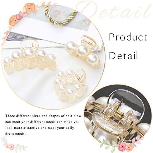 Brinie Hair Claw Clamps Champagne Pearl Hair Barrettes Medium Small Non Slip Clips for Women and Girls (3 Pack) - görsel 5