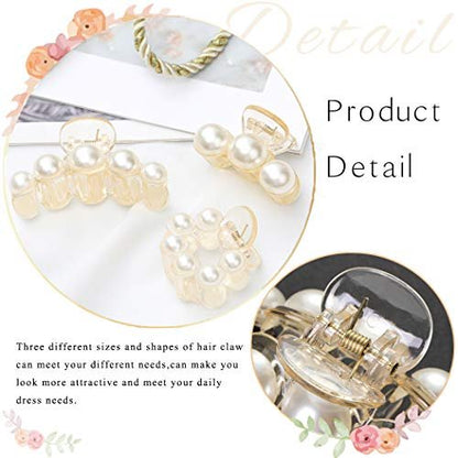 Brinie Hair Claw Clamps Champagne Pearl Hair Barrettes Medium Small Non Slip Clips for Women and Girls (3 Pack)