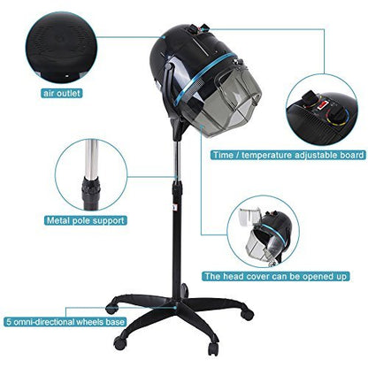 Professional Hooded Floor Dryer - Adjustable Rolling Hair Dryer for Salon & Home Use