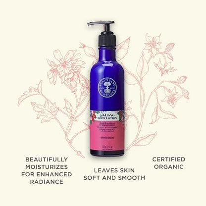 Neal's Yard Remedies Wild Rose Daily Hydrating Body Lotion – Moisturizing & Nourishing for Dry Skin, 6.76 oz