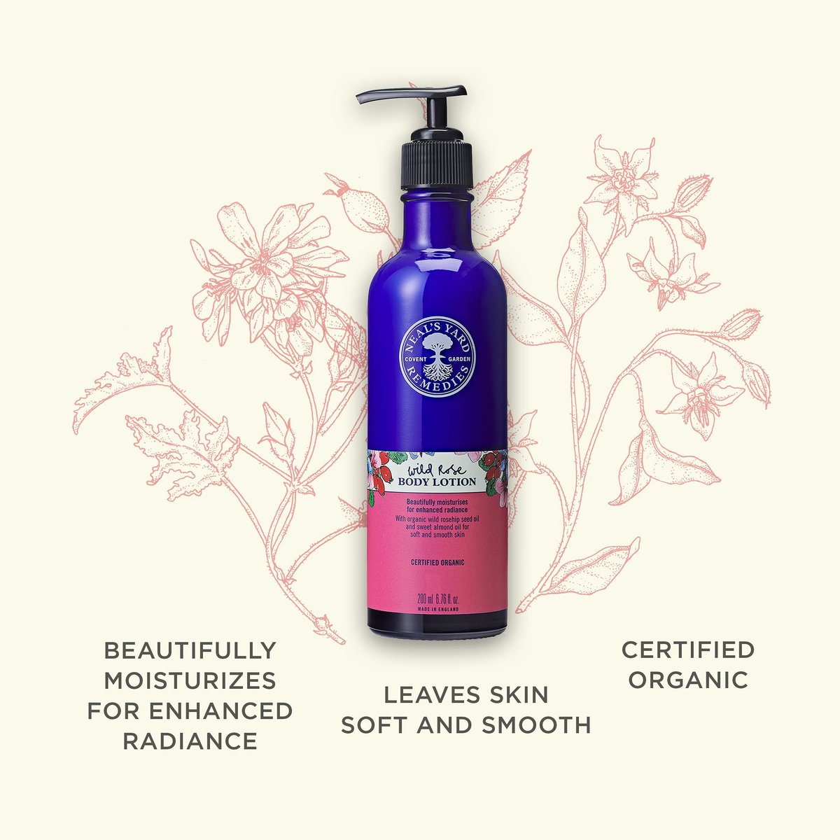 Neal's Yard Remedies Wild Rose Daily Hydrating Body Lotion – Moisturizing & Nourishing for Dry Skin, 6.76 oz - görsel 5