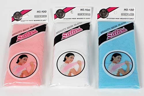 SALUX Nylon Japanese Beauty Skin Bath Wash Cloth/Towel - 3 Pack (Peach, White, Blue) Avelisse
