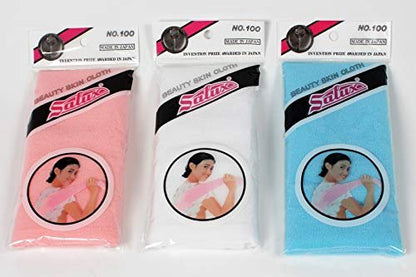 SALUX Nylon Japanese Beauty Skin Bath Wash Cloth/Towel - 3 Pack (Peach, White, Blue) Avelisse