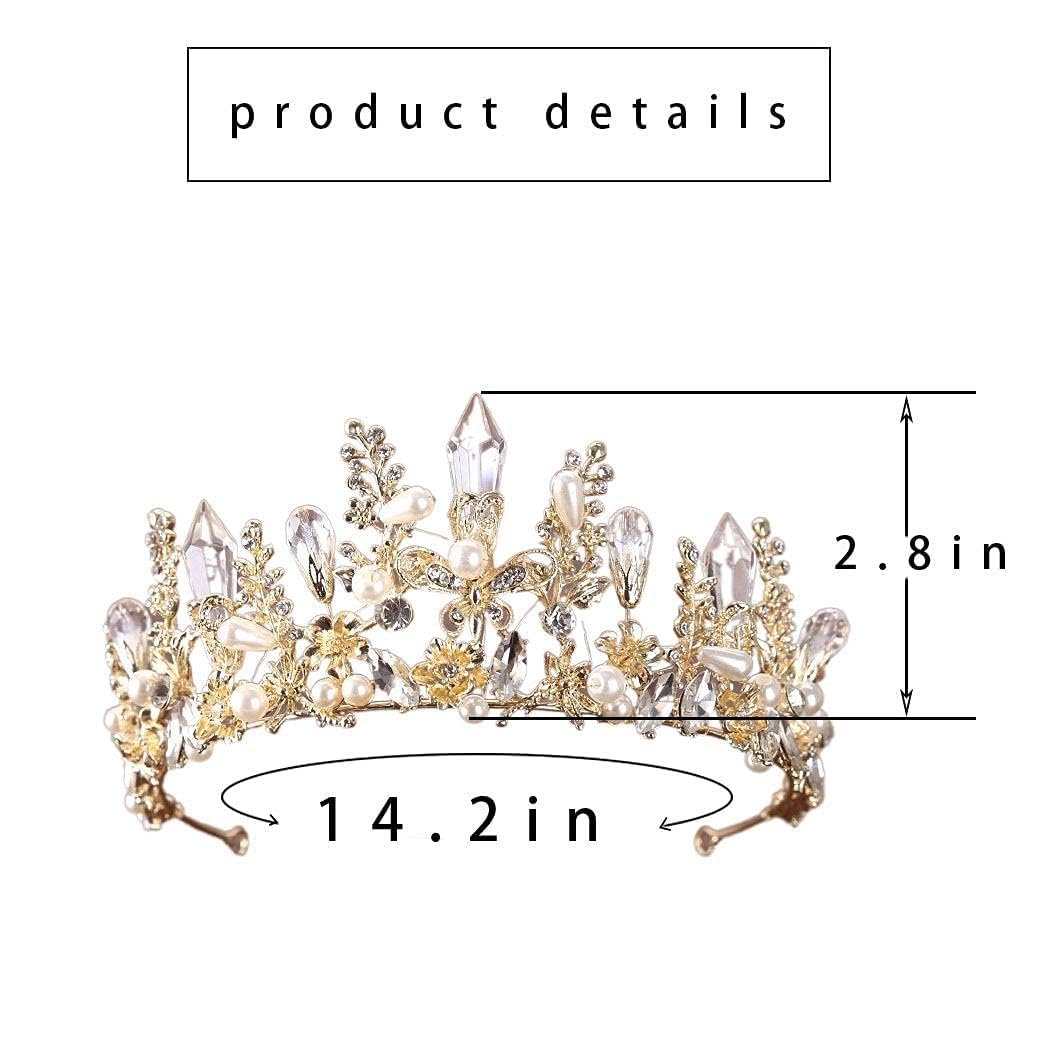 Bmirth Baroque Crowns and Tiaras Gold Crystal Wedding Queen Crowns Bride Pearl Rhinestone Princess Crown for Women and Girls - görsel 9
