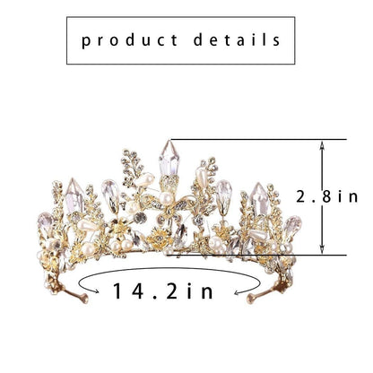 Bmirth Baroque Crowns and Tiaras Gold Crystal Wedding Queen Crowns Bride Pearl Rhinestone Princess Crown for Women and Girls