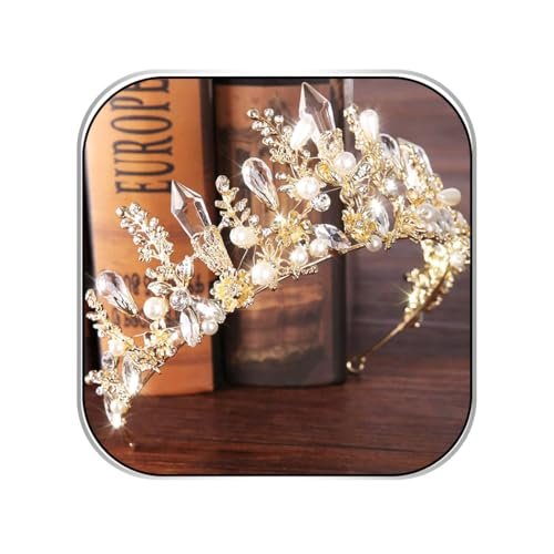 Bmirth Baroque Crowns and Tiaras Gold Crystal Wedding Queen Crowns Bride Pearl Rhinestone Princess Crown for Women and Girls - görsel 2