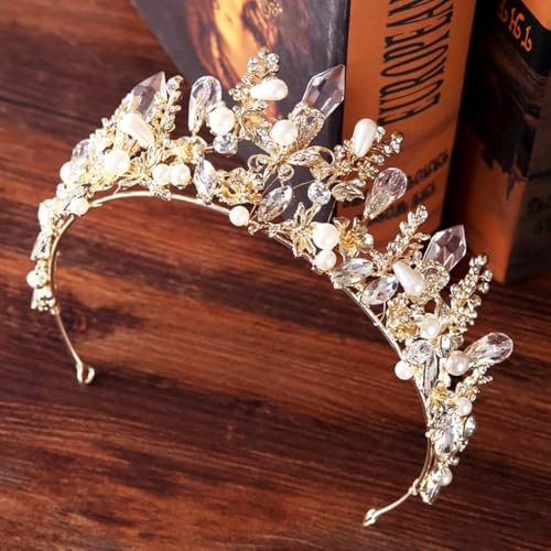 Bmirth Baroque Crowns and Tiaras Gold Crystal Wedding Queen Crowns Bride Pearl Rhinestone Princess Crown for Women and Girls - görsel 4