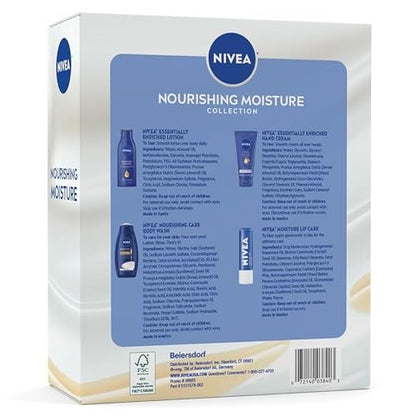 NIVEA Skin Care Set For Her - Nourishing Body Wash, Moisturizing Body Lotion, Lip Balm with Shea Butter, Hand Cream - 5 Piece Gift Set Avelisse
