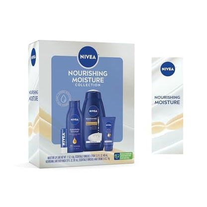 NIVEA Skin Care Set For Her - Nourishing Body Wash, Moisturizing Body Lotion, Lip Balm with Shea Butter, Hand Cream - 5 Piece Gift Set Avelisse