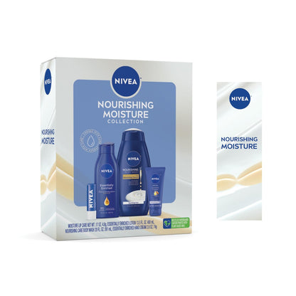 NIVEA Skin Care Set For Her - Nourishing Body Wash, Moisturizing Body Lotion, Lip Balm with Shea Butter, Hand Cream - 5 Piece Gift Set Avelisse