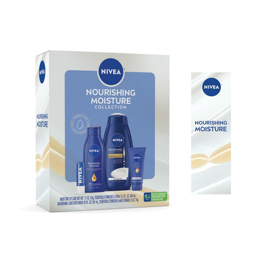 NIVEA Skin Care Set For Her - Nourishing Body Wash, Moisturizing Body Lotion, Lip Balm with Shea Butter, Hand Cream - 5 Piece Gift Set Avelisse