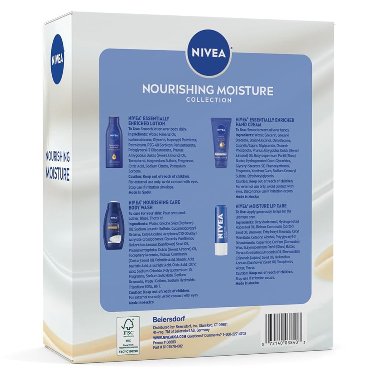NIVEA Skin Care Set For Her - Nourishing Body Wash, Moisturizing Body Lotion, Lip Balm with Shea Butter, Hand Cream - 5 Piece Gift Set Avelisse
