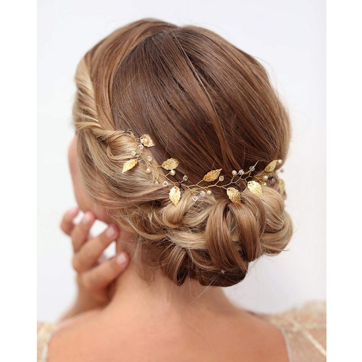 Sither Boho Bride Flower Girl Hair Vine - Gold Pearl Headband for Wedding & Prom - görsel 7