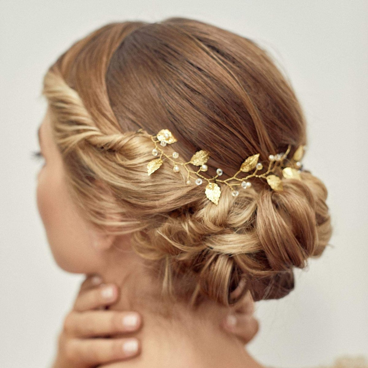 Sither Boho Bride Flower Girl Hair Vine - Gold Pearl Headband for Wedding & Prom - görsel 5