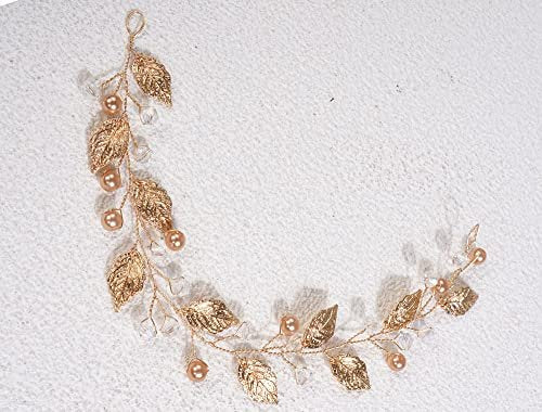 Sither Boho Bride Flower Girl Hair Vine - Gold Pearl Headband for Wedding & Prom - görsel 14
