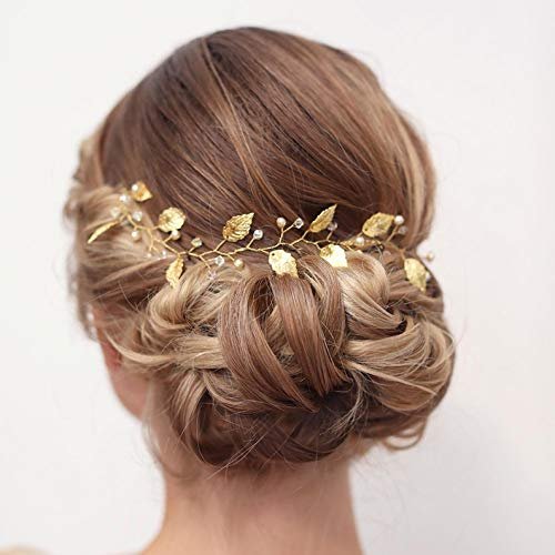 Sither Boho Bride Flower Girl Hair Vine - Gold Pearl Headband for Wedding & Prom - görsel 2