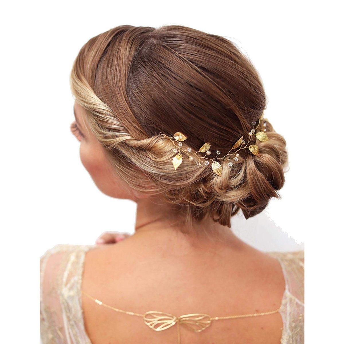 Sither Boho Bride Flower Girl Hair Vine - Gold Pearl Headband for Wedding & Prom - görsel 3
