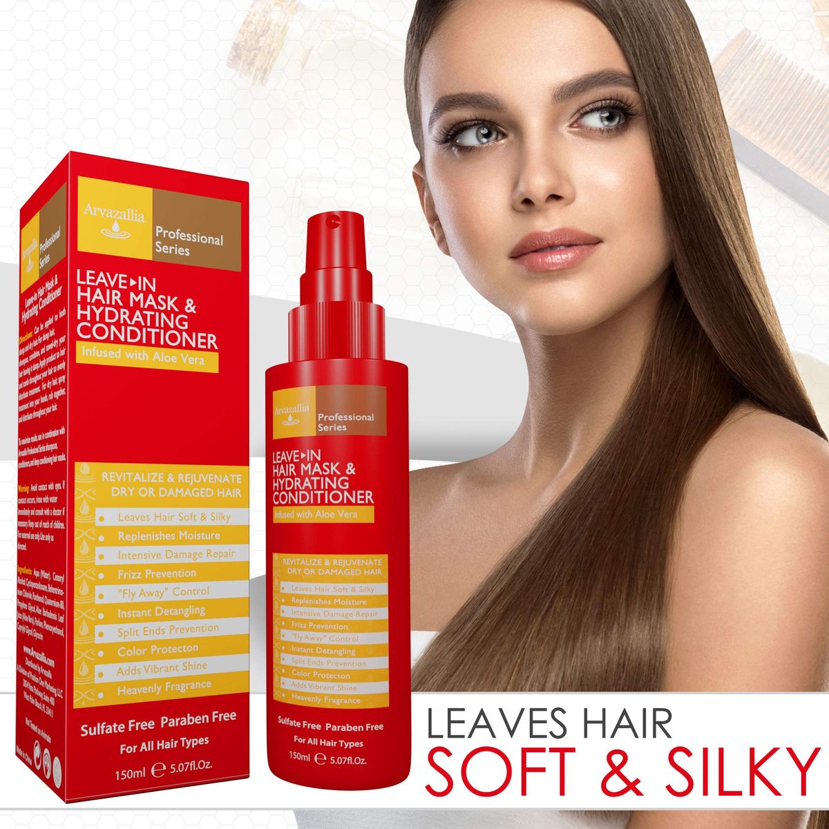 Arvazallia Leave-in Hair Mask and Hydrating Conditioner Spray for Dry or Damaged Hair - Professional Grade, 5.07 Fl Oz Avelisse