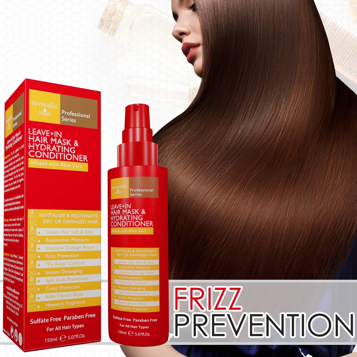 Arvazallia Leave-in Hair Mask and Hydrating Conditioner Spray for Dry or Damaged Hair - Professional Grade, 5.07 Fl Oz Avelisse