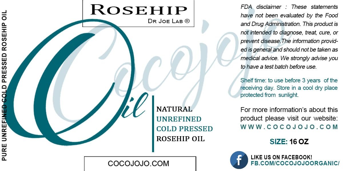 Dr Joe Lab Pure Unrefined Cold Pressed Rosehip Oil for Face, Hair, Skin, Body & Nails - 16 oz Avelisse