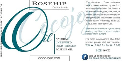Dr Joe Lab Pure Unrefined Cold Pressed Rosehip Oil for Face, Hair, Skin, Body & Nails - 16 oz Avelisse