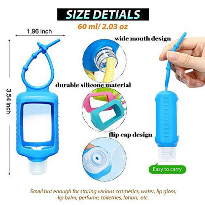 4 Pack Travel Size Clear Plastic Squeeze Bottles with Silicone Sleeve – Leakproof Refillable 60ml/2oz Containers with Flip Cap Keychain for Hand Sanitizer, Toiletries, Outdoor Adventures