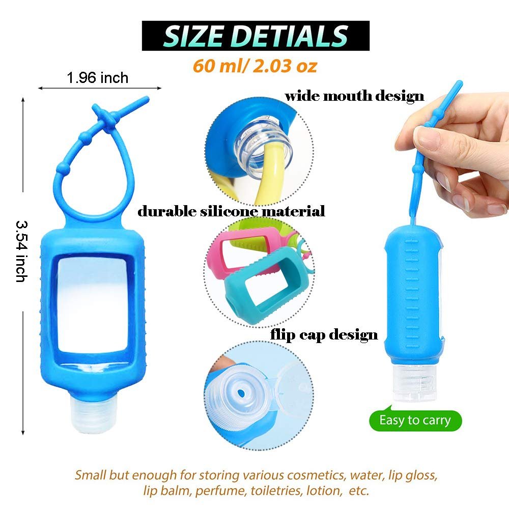 4 Pack Travel Size Clear Plastic Squeeze Bottles with Silicone Sleeve – Leakproof Refillable 60ml/2oz Containers with Flip Cap Keychain for Hand Sanitizer, Toiletries, Outdoor Adventures - görsel 5