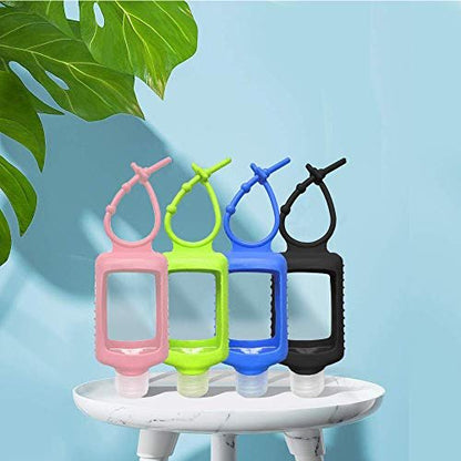 4 Pack Travel Size Clear Plastic Squeeze Bottles with Silicone Sleeve – Leakproof Refillable 60ml/2oz Containers with Flip Cap Keychain for Hand Sanitizer, Toiletries, Outdoor Adventures